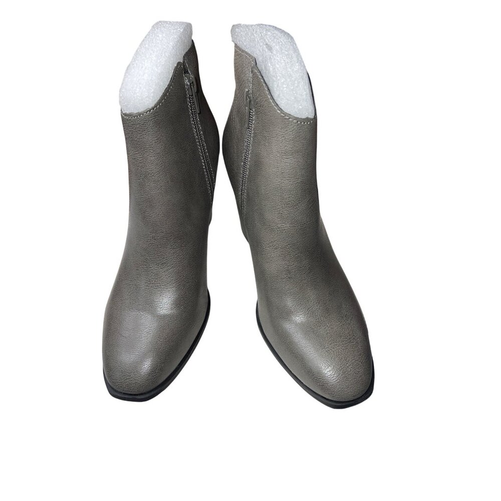 Sun Stone Gray Ankle Boots 9.5M Womens Zip Closure Faux Leather Block 3in Heel - Picture 3 of 4
